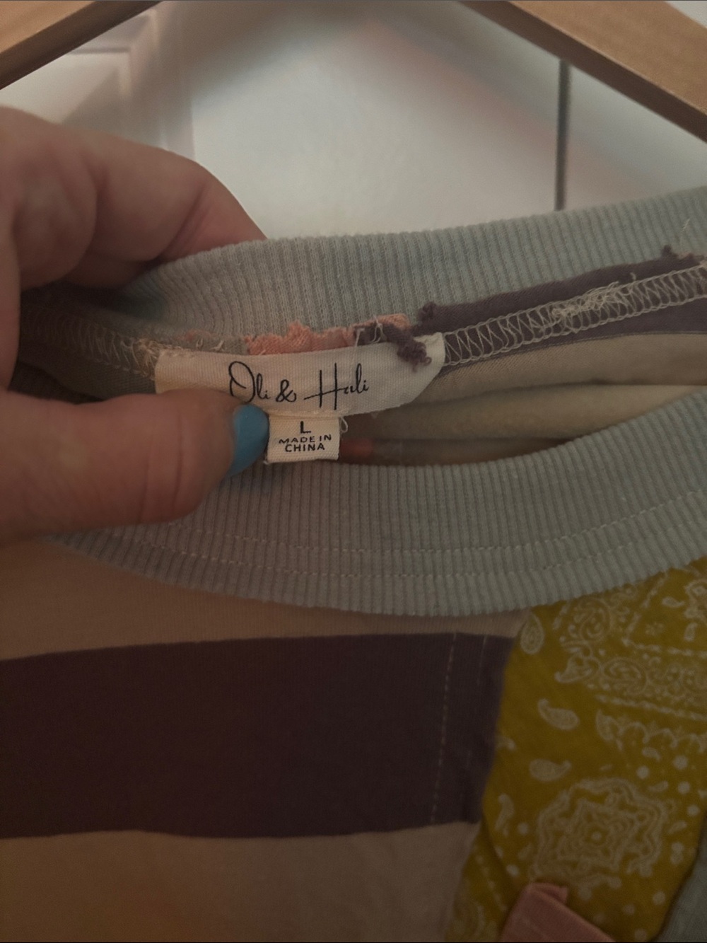Oli & Hali Patchwork Long Sleeve Tee in Pink, Sage, Mustard, Brown - Picture 2 of 3